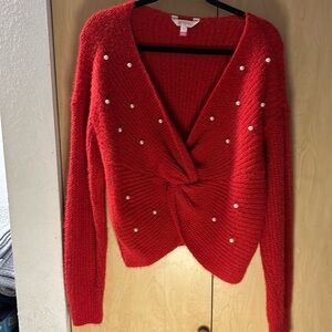 Xhiliration sweater juniors size 15-17 red with pearls